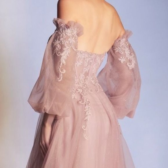 NEW LONG OFF THE SHOULDERS STRAPLESS TULLE DRESS REMOVABLE SLEEVES AND ZIP CD948 - Picture 6 of 10